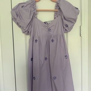 English Factory Lavender Dress with Floral Embroidery